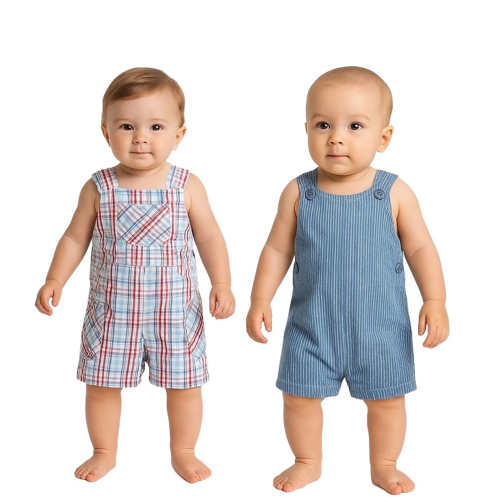 FADED GLORY Baby Boys’ Plaid & Striped Overalls‎ Set Size 0–3 Months